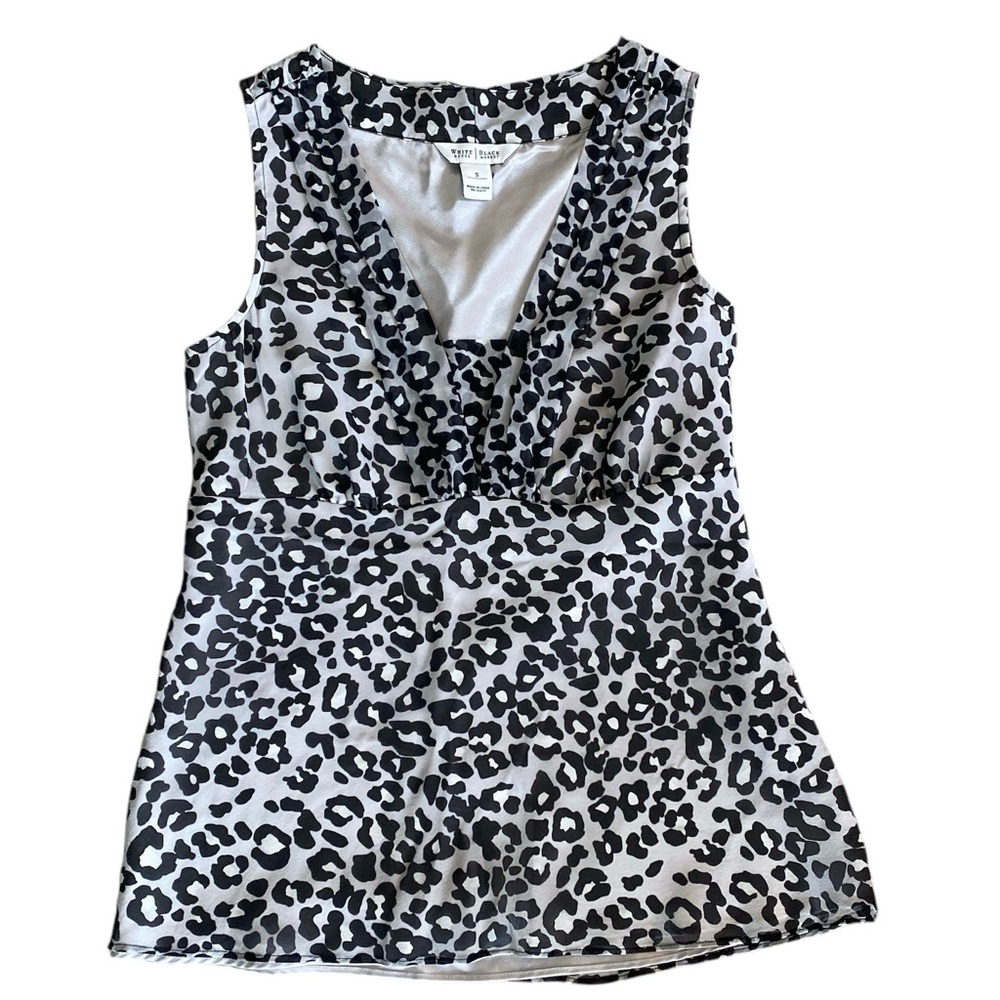 White House Black Market Gray, White & Black Animal Print Lined Sleeveless Top